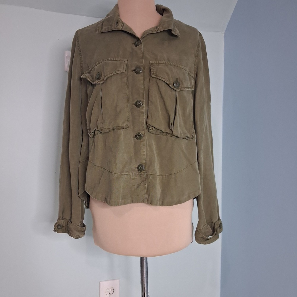 Pistola Olive Green Tencel Utility Jacket Womens XS P5001CD Button Front Cargo